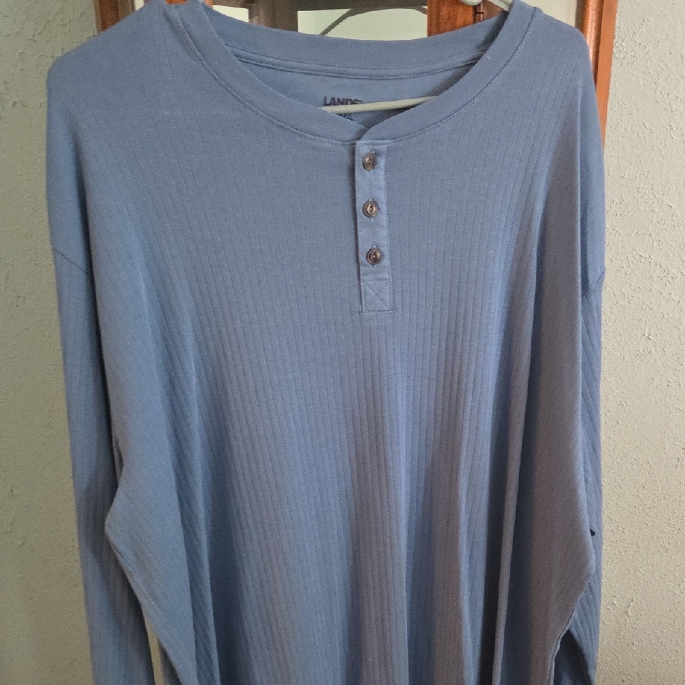 Lands' End Men's Long Sleeve Blue Henley